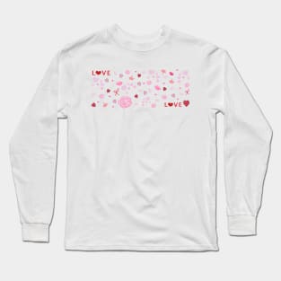 Doodle hand drawn abstract roses, hearts, love, lips, kiss collage banner Long Sleeve T-Shirt